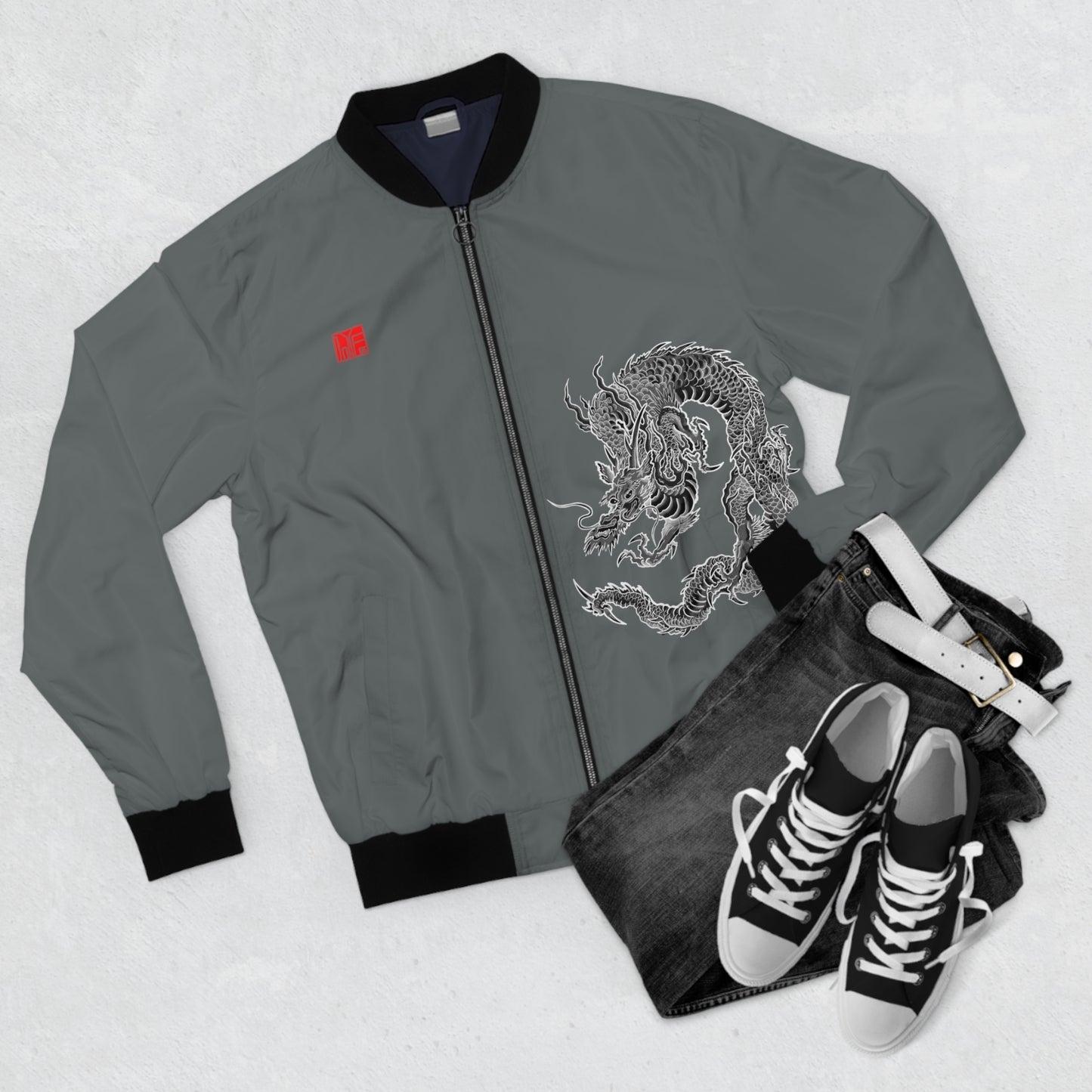 JAPANESE Guardian Dragon Bomber Jacket - Grey
