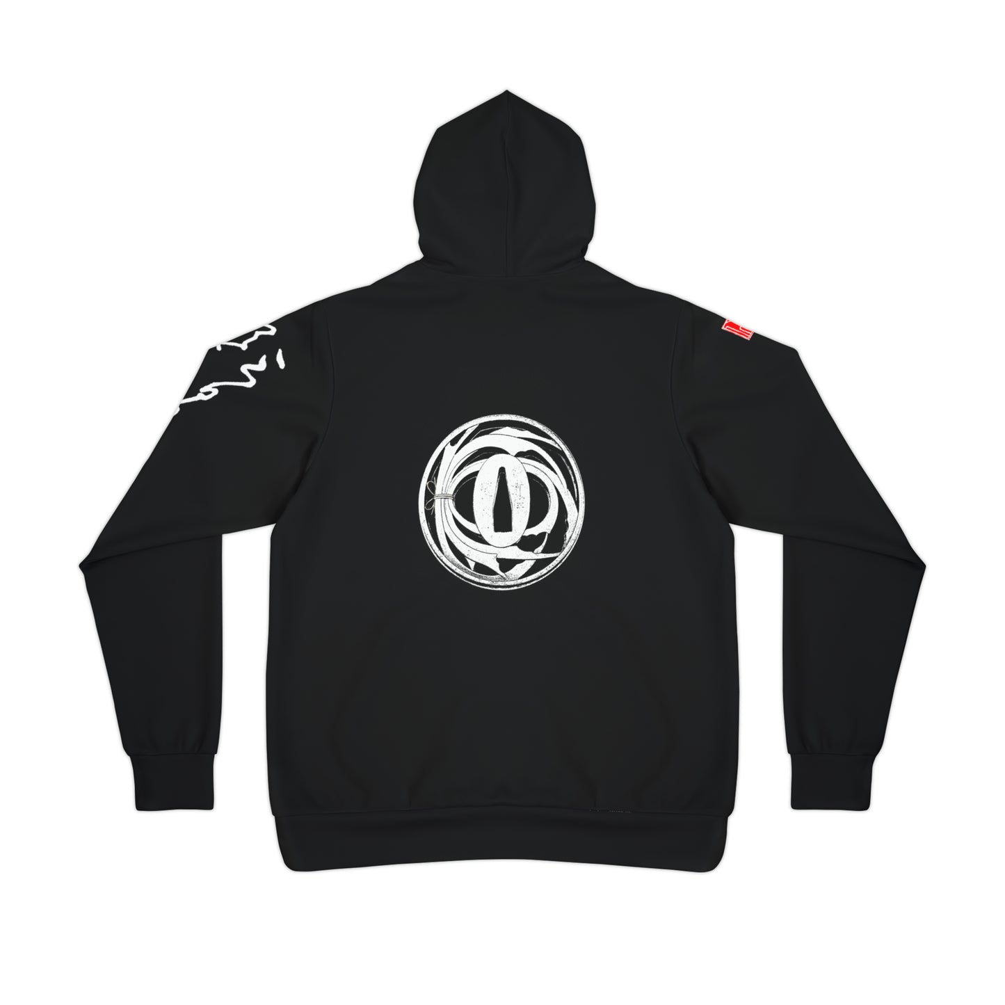 Traditional Japanese Hoodie - Tsuba Symbol and Japanese Calligraphy Hoodie - BLACK