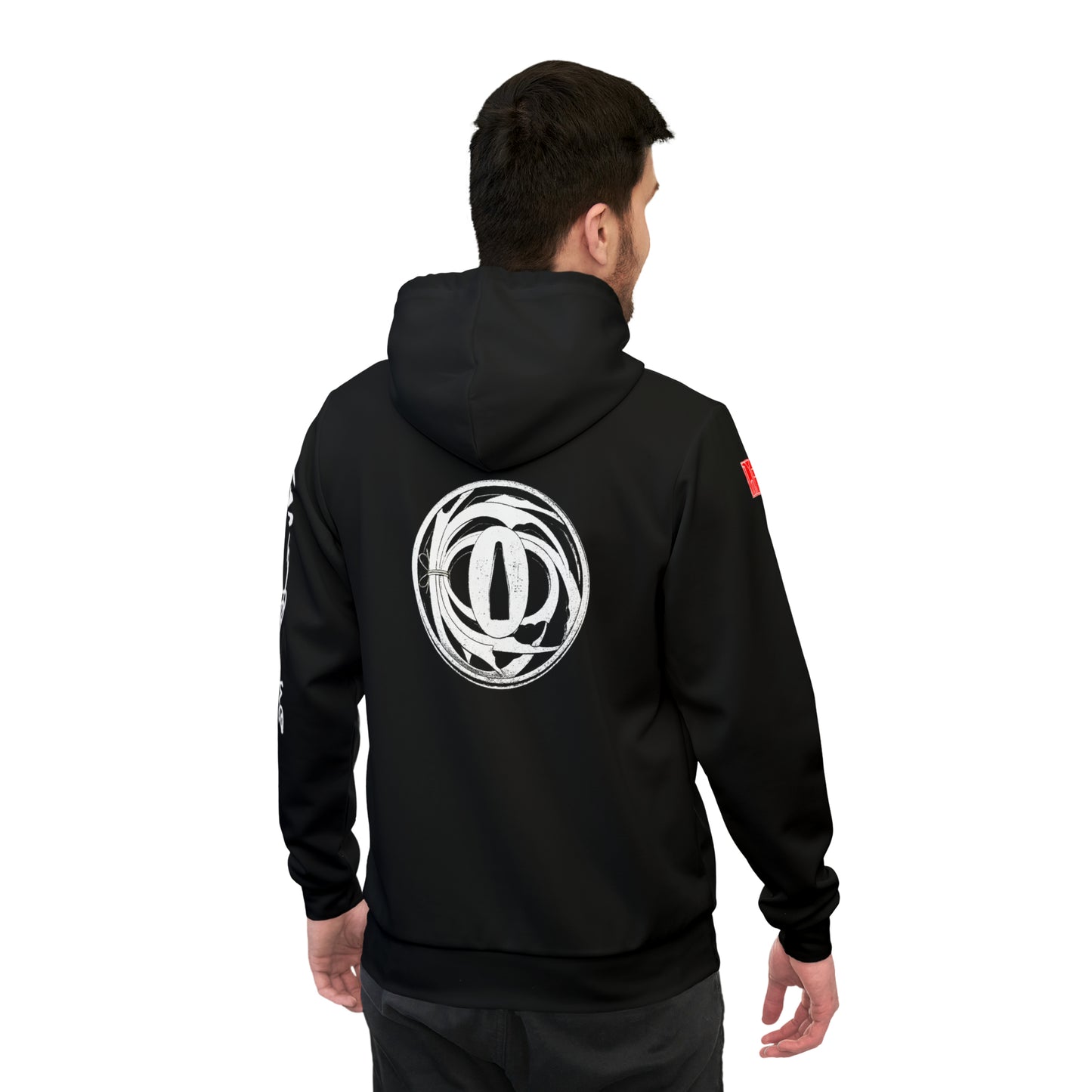 Traditional Japanese Hoodie - Tsuba Symbol and Japanese Calligraphy Hoodie - BLACK