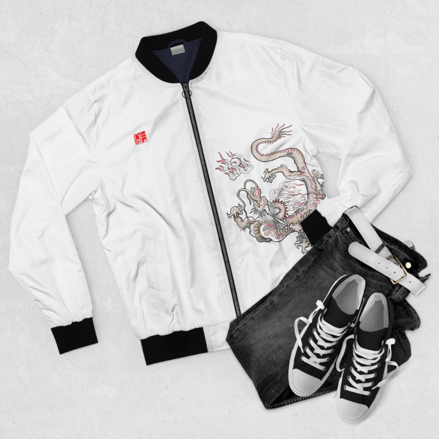 KOREAN Royal Dragon Bomber Jacket - White/Colour
