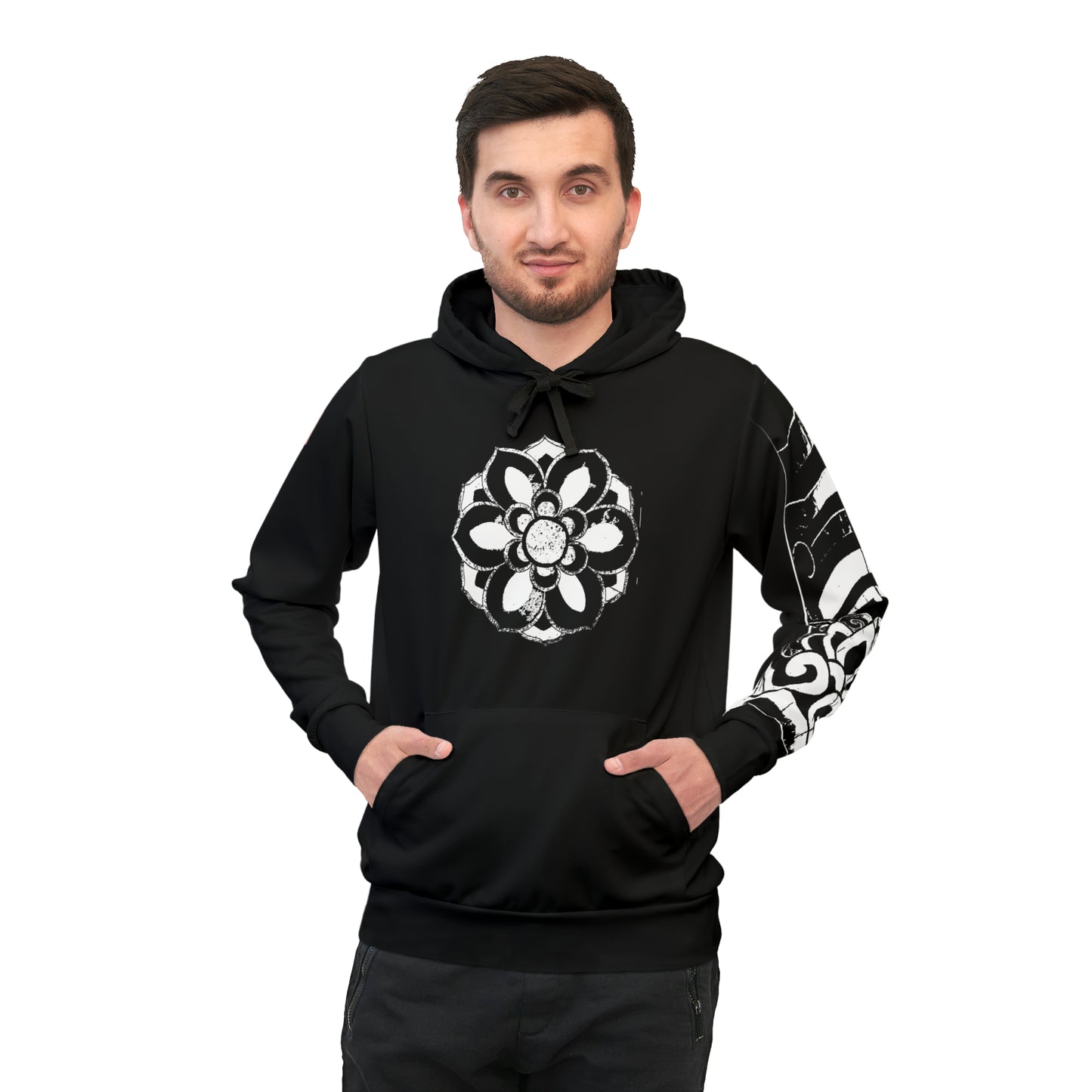 Traditonal Korean Hoodie - Dancheong Symbol & Pattern with Caligraphy- BLACK
