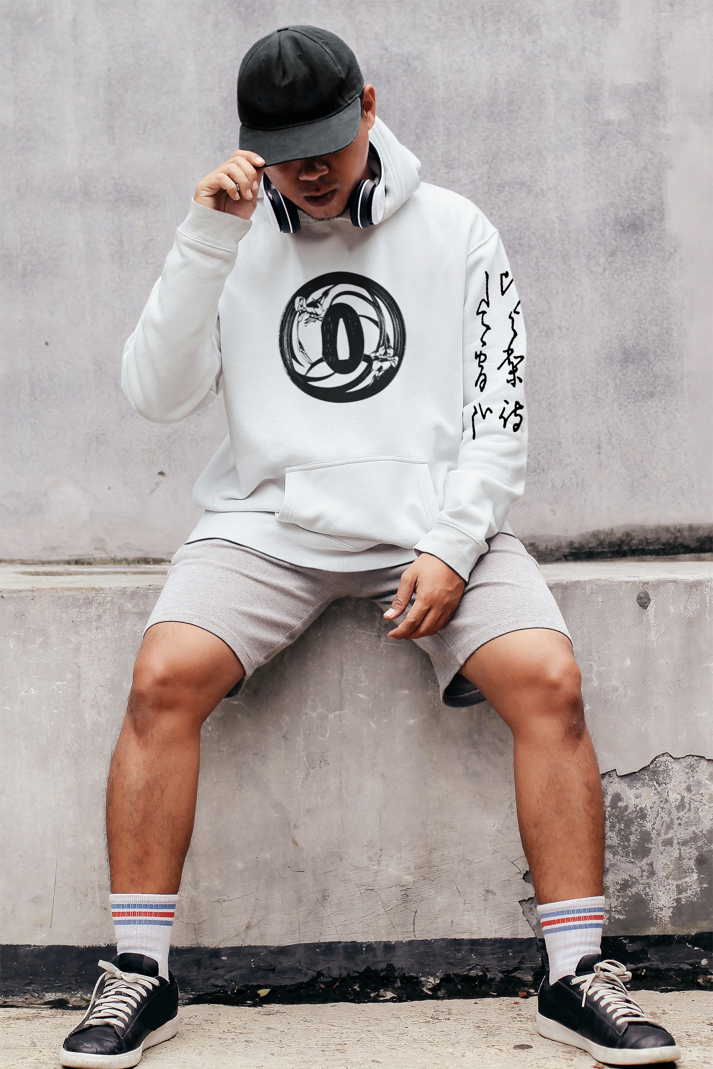 Japanese Hoodie - Tsuba Symbol and Japanese Calligraphy Hoodie