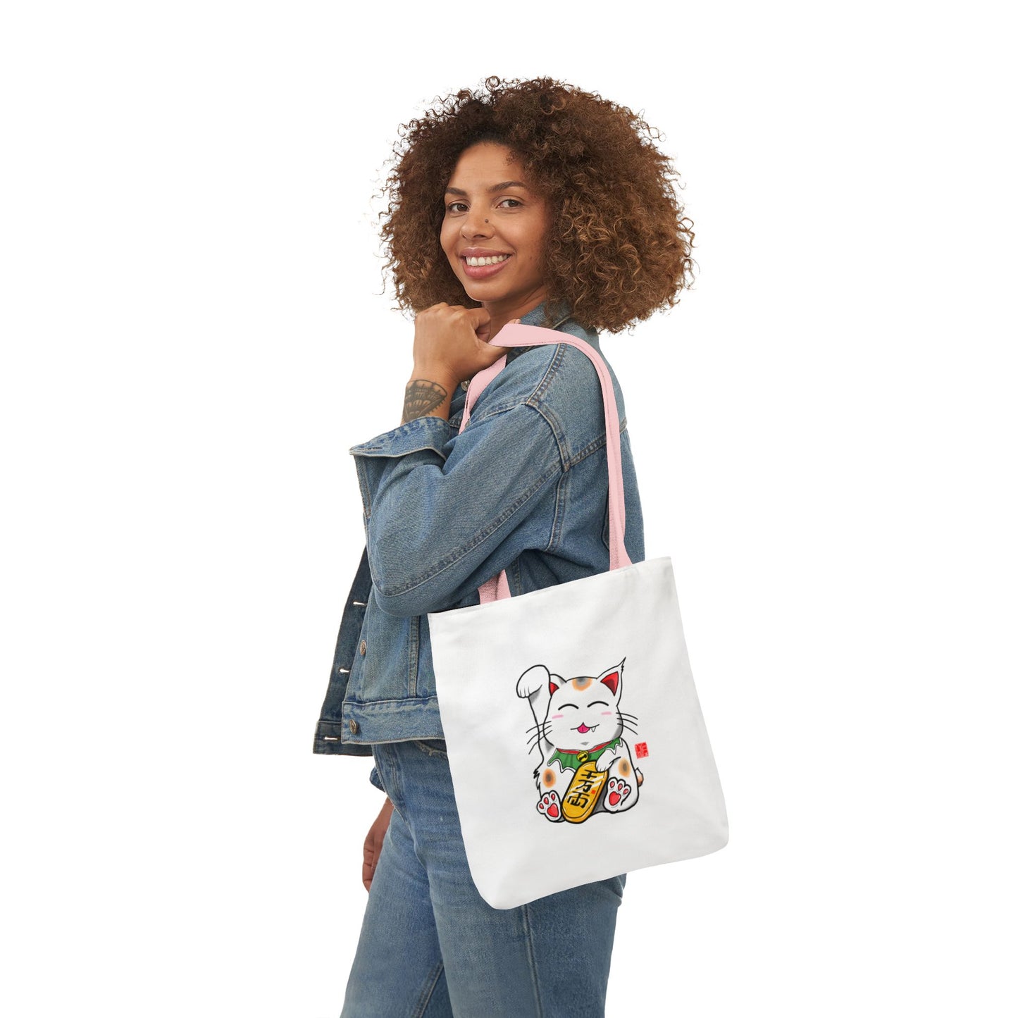 Maneki-Neko Canvas Tote Bag, 5-Color Straps