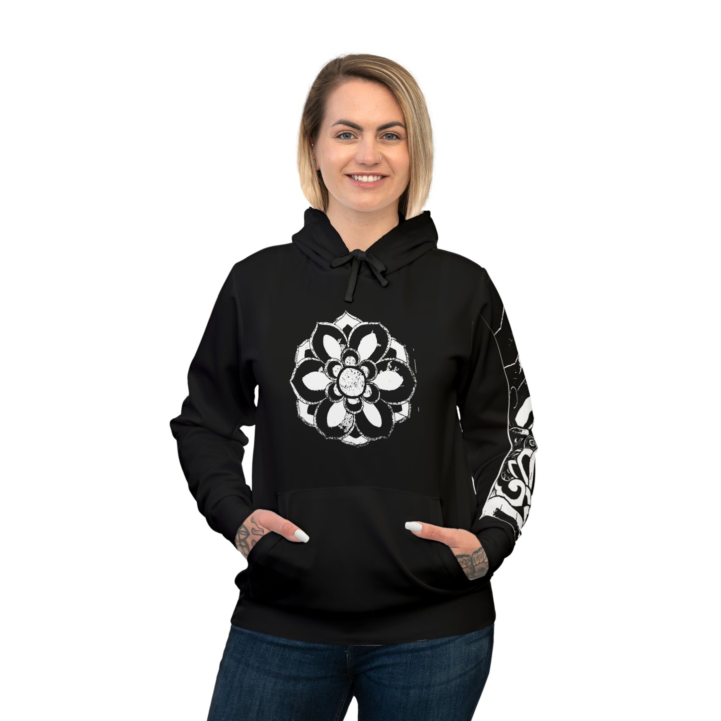 Traditonal Korean Hoodie - Dancheong Symbol & Pattern with Caligraphy- BLACK
