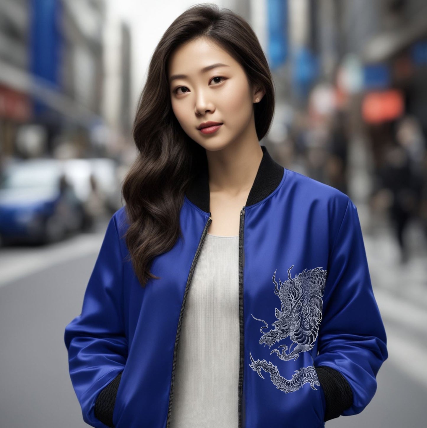 JAPANESE Guardian Dragon Bomber Jacket - Blue